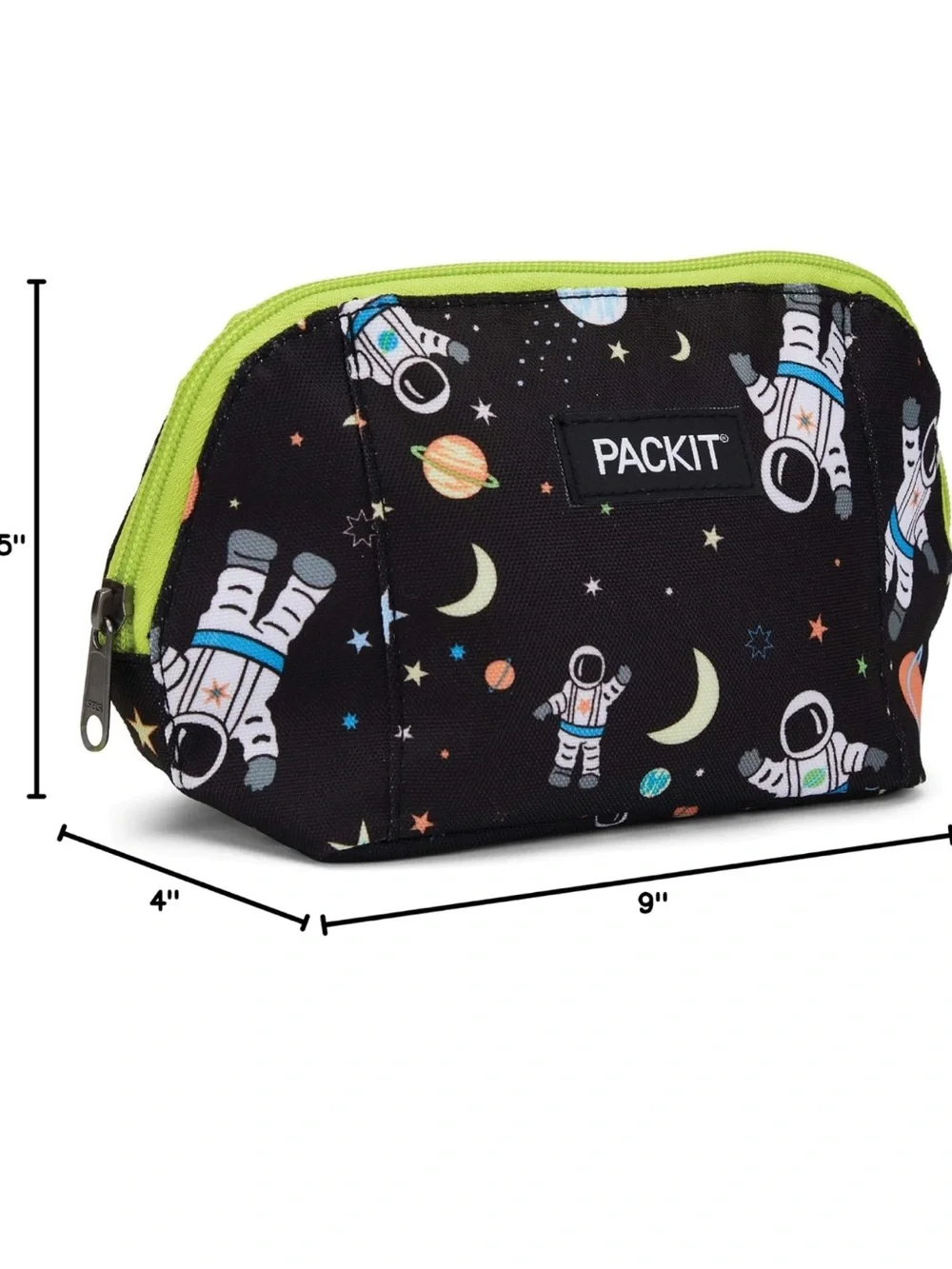 PackIt-Snack Bag Freezable Astronaut Print Pouch - Black with Lime Zipper